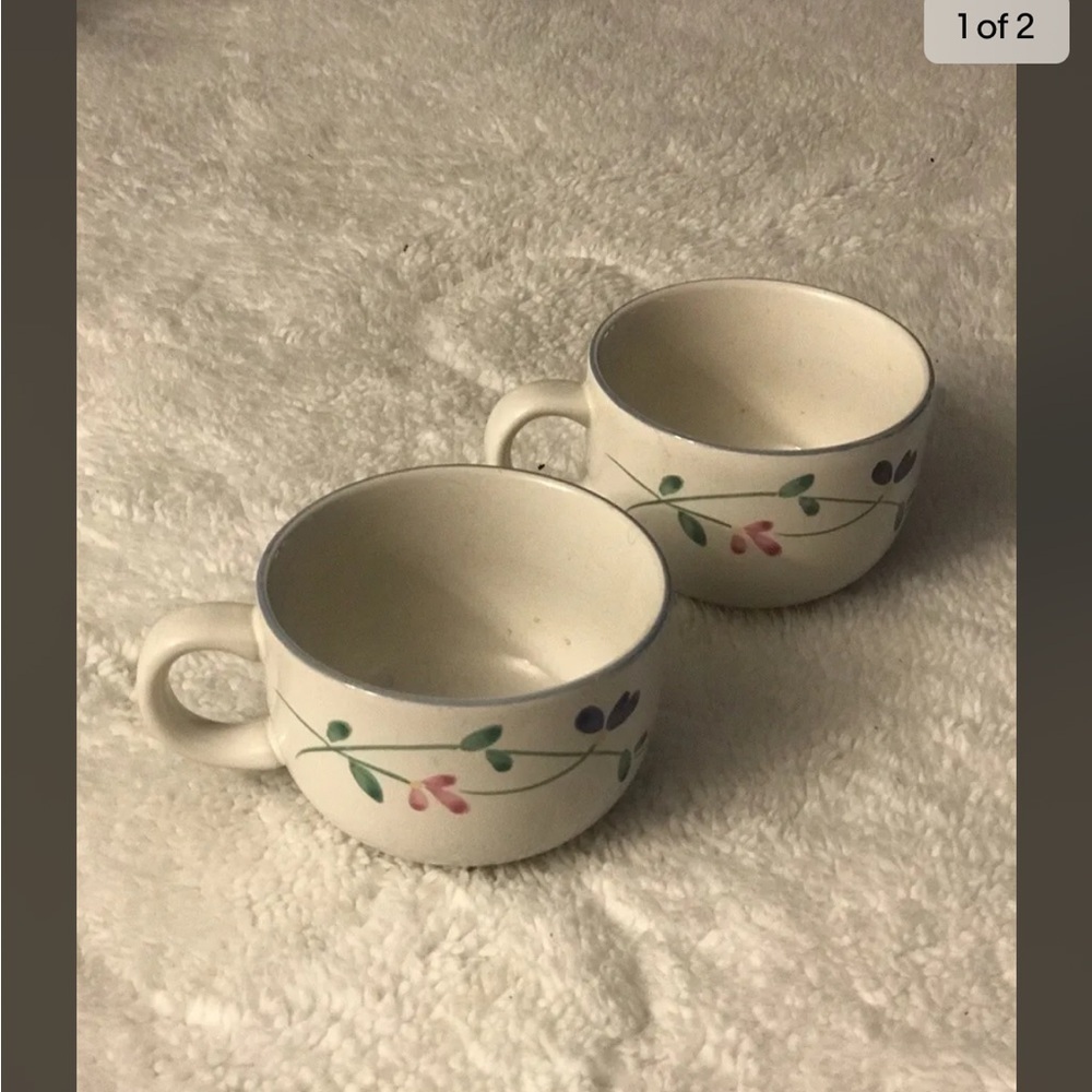 $10 sale ALLEGRO STONEWARE HEARTHSIDE COFFEE CUPS. FLORAL Farmhouse
